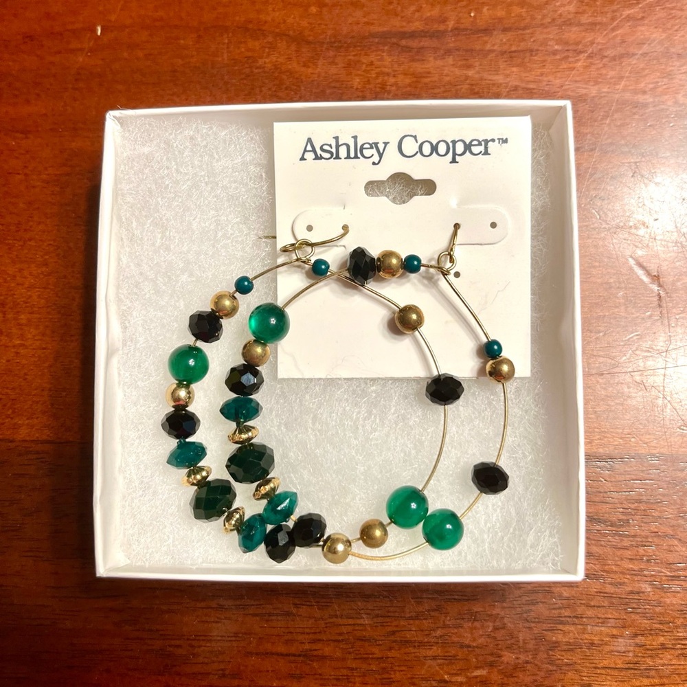 Ashley Cooper Black, Green, and Gold Beaded Earrings